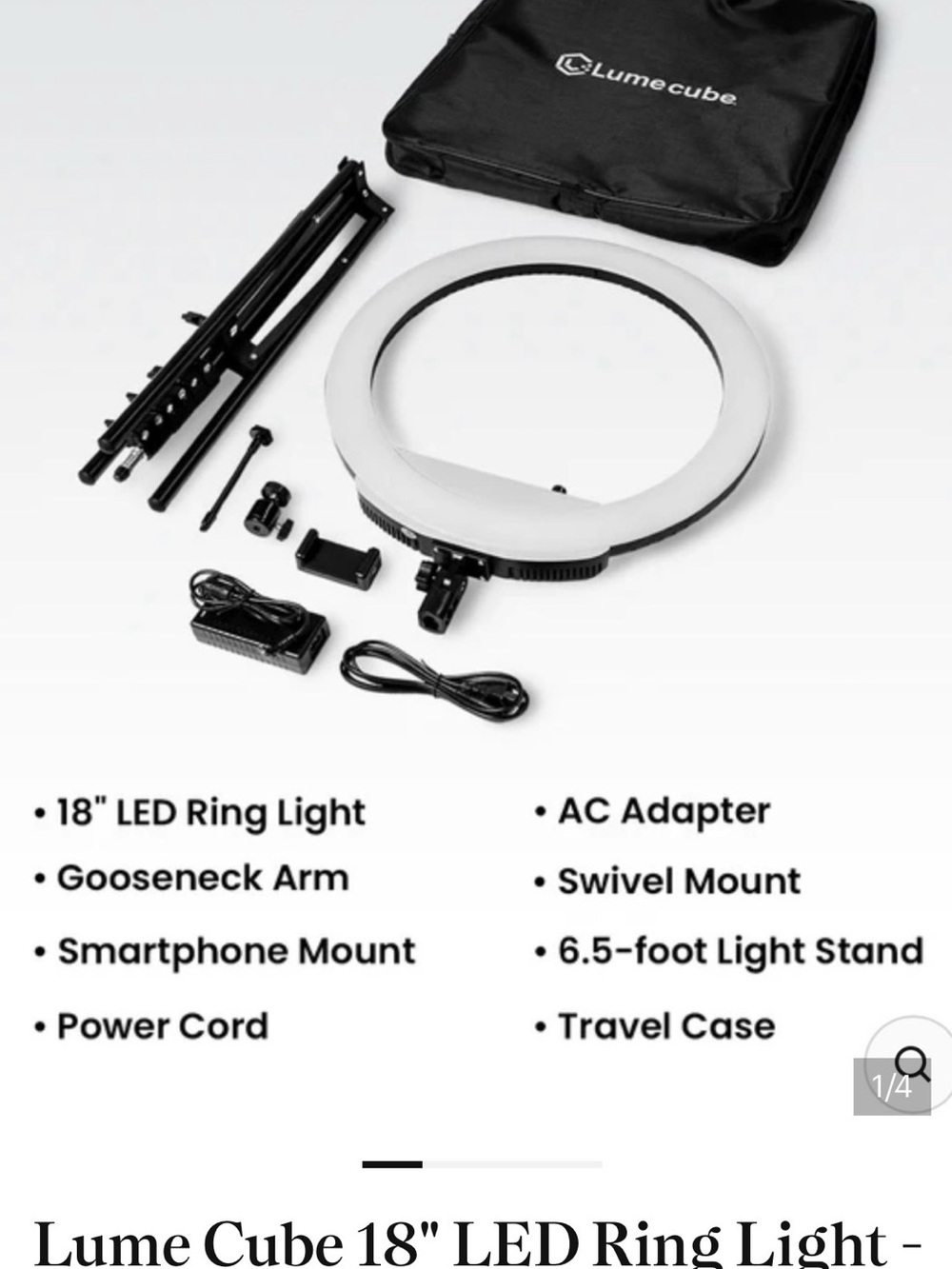 Lumecube 18" LED Ring Light with Accessories - White & Black